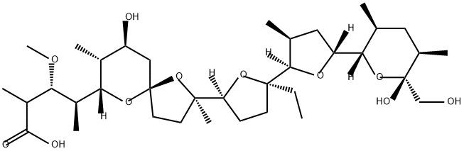 2-[5-Ethyltetrahydro-5-[tetrahydro-3-methyl-5-[tetrahydro-6-hydroxy-6-(hydroxymethyl)-3,5-dimethyl-2H-pyran-2-yl]-2-furyl]-2-furyl]-9-hydroxy-beta-methoxy-alpha,gamma,2,8-tetramethyl-1,6-dioxaspiro[4.5]decane-7-butyric acid(17090-79-8)